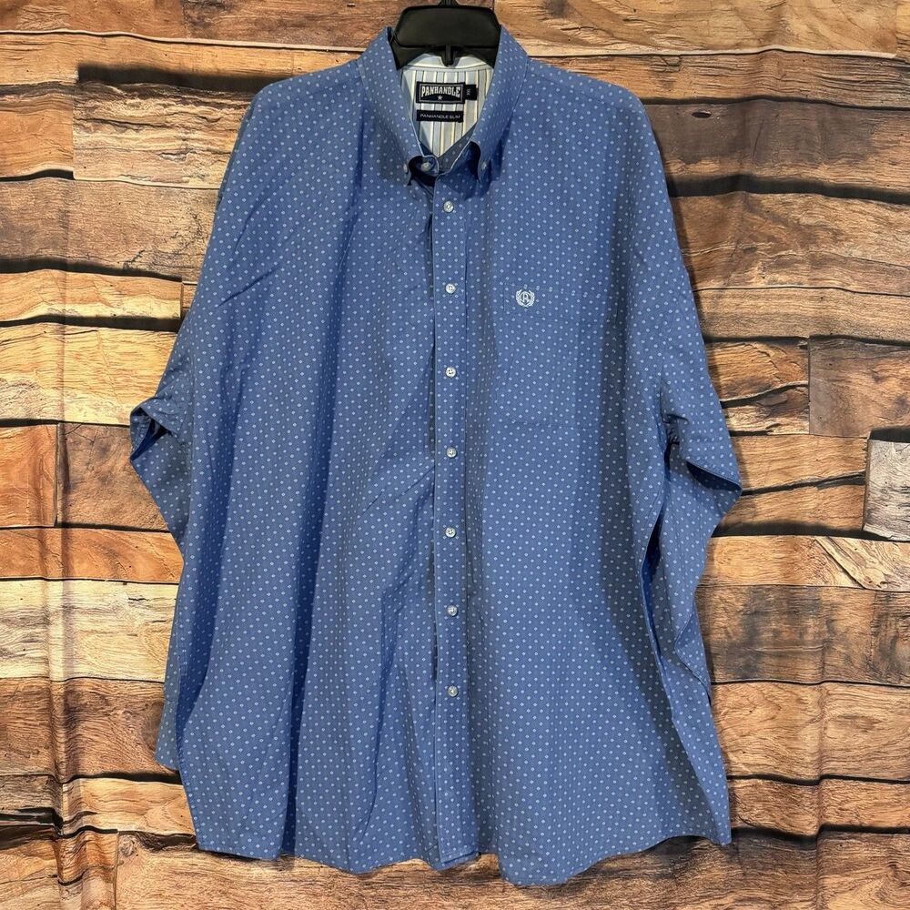 Panhandle Men's XXL Blue Dotted Button Down Long Sleeve Western Shirt Floral